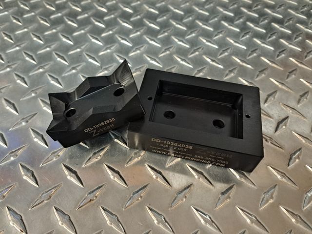 Custom Dandy Die Set 1.938" by 2.938".  Standard Duplex Receptacle Opening (Plaster Ring) w/drill guide holes