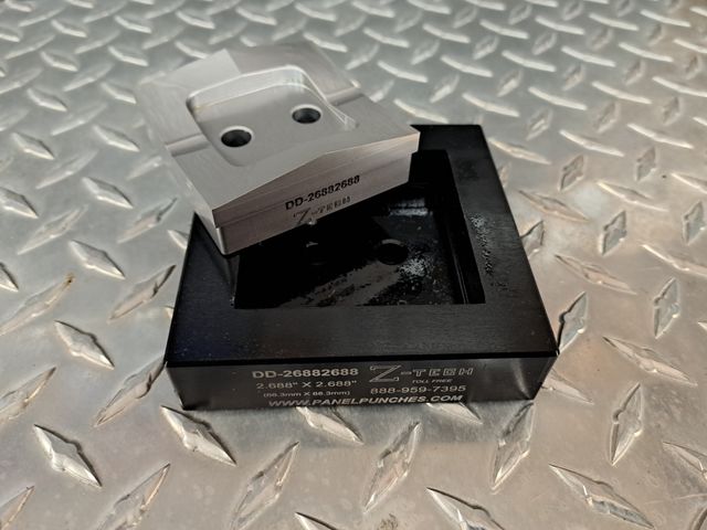 Custom Dandy Die Set 2.688" by  2.688" with Special Shear Clearance .010" for 20 gauge stainless steel. 