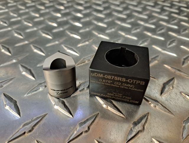 Custom uDM Dieset, 0.875" Diameter (22.5 MM) S-7 Tool Steel Punch with key For Mini series OilTite Pushbuttons 
