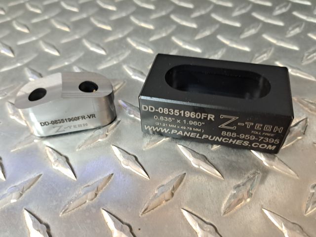 Custom Dandy Die, .835" by 1.960" Full Radius Ends Includes heavy duty VR cutter. 