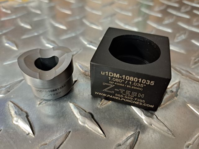 Custom u1DM Dieset 1.080" Dia. 1.035" Over Flat Single M Pull Stud,  S-7 Steel Punch 