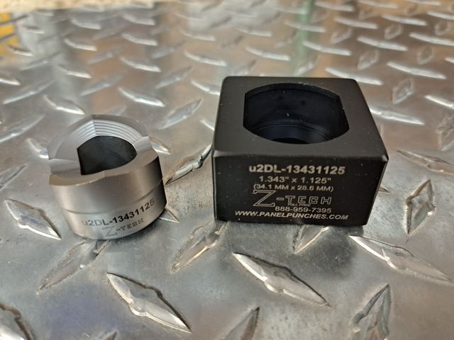 Custom u2DL - Die Set, 1.343" (34.1mm) dia by 1.125" (28.6mm) over flats double "D" -- NEMA standard single duplex opening.  Heavy Duty S-7 Punch,  rated for stainless steel up to 14 Gauge. .     Requires the uDL750-Puller for operation.
