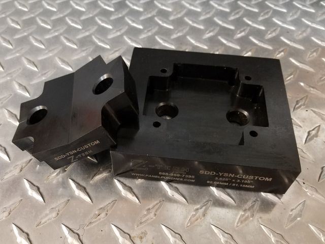 Custom Super Dandy Die Special "+" type opening over all 3.625" by 3.195" Complete with drill guide holes