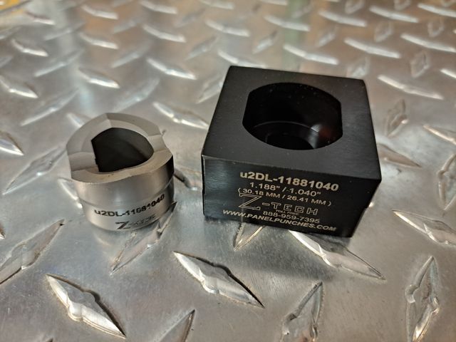 Custom u2DL - Die Set, 1.188" dia by 1.040" over flats double "D" (30.18mm by 29.45mm). Heavy Duty S-7 punch  rated for Stainless Steel up to 14 Gauge