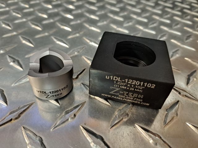 Custom uDL750- Die Set, 1.220" dia by 1.102" over flat single D (31MM by 28MM).   S7 Tool Steel Punch ,  rated to 12 gauge stainless steel