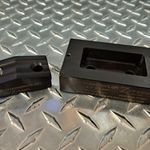 Dandy Dieset, 1.318" by 2.640" with 0.079" radius corners.  For GFI receptacle, includes drill guide for mounting holes