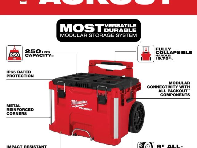 Milwaukee 48-22-8427 Rolling PACKOUT Tool Box with Custom CNC cutout for BP-100, Impact Driver, Battery Charger and 2ea 18v-5.0ah Batteries