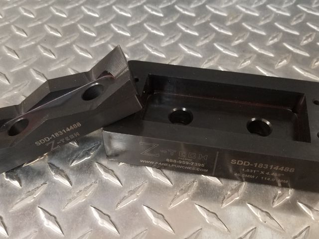Custom Super Dandy Die 1.831" x 4.488" 46.5MM x 114MM 4 Drill guide holes 1.260" x  5.118" (32MM x 130MM) for #21 drill clearance and centerline alignment engraving on die base