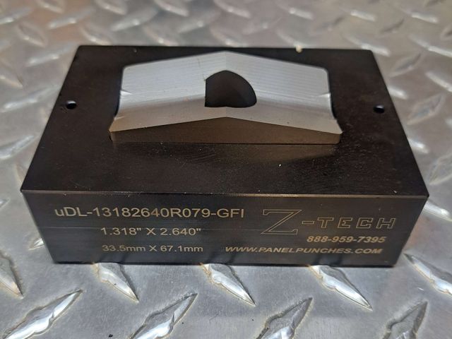 Custom uDK series panel punch, 1.318" x 2.640" with .079 Radius Corners  Rated for 10 gauge mild Steel.