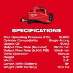 Milwaukee 3120-21 M18 Brushless Single Acting 10,000 PSI Hydraulic Pump with 48" High Pressure Hose and Quick Connect Fittings 